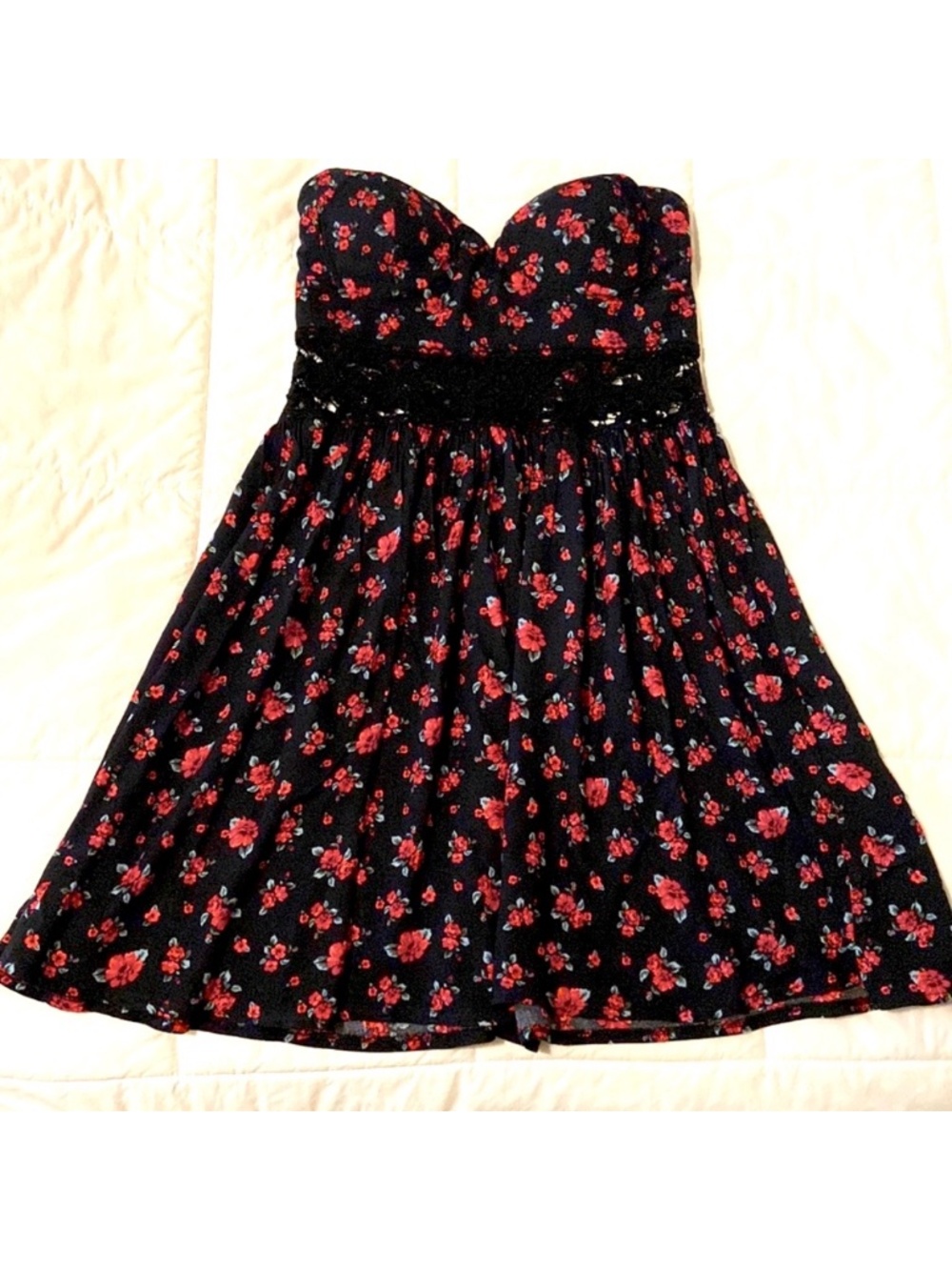 Strapless Red Floral Mini